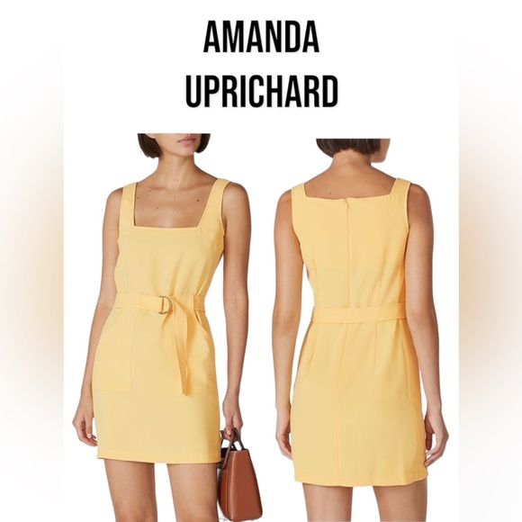 SOLD Amanda Uprichard Palmer Dress Yellow Crepe Square Neck Belted Size Small 💛 - Picture 1 of 4
